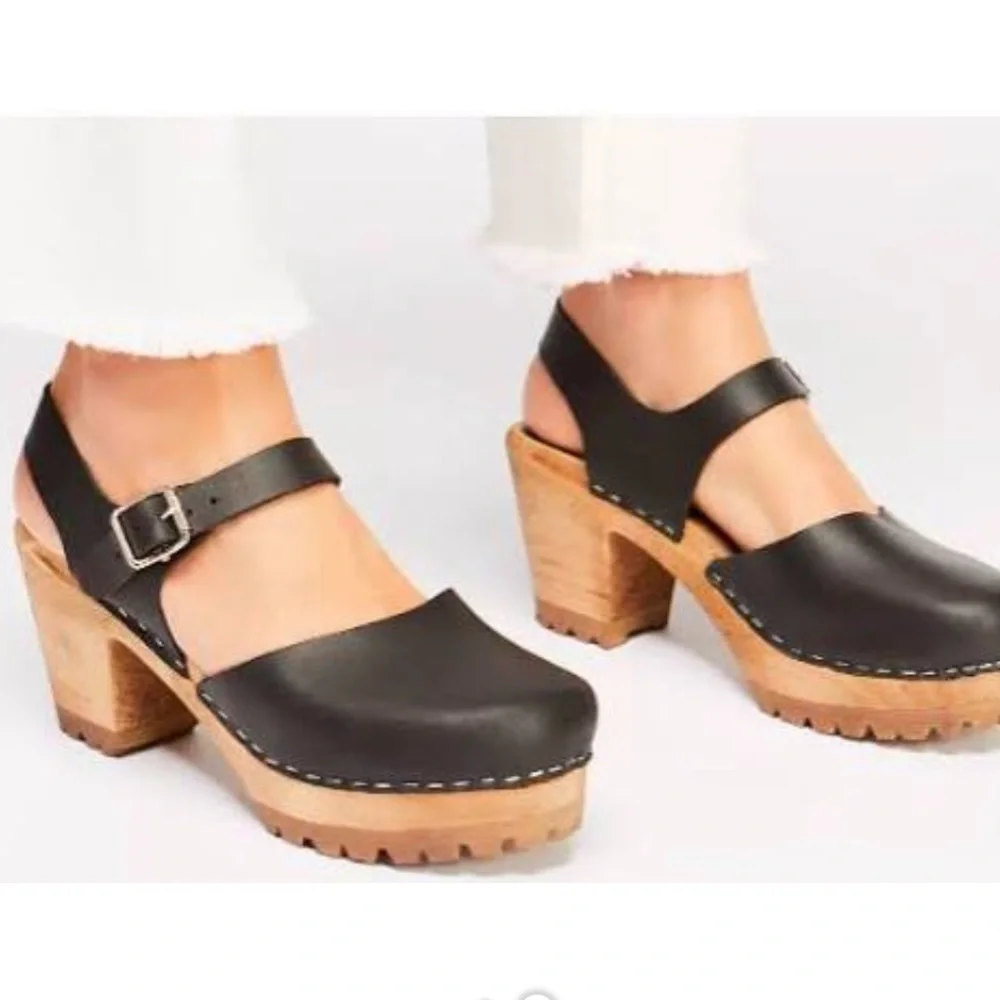 MIA Abba Clog Sandals black Brown Size wooden 39 US 9 - Picture 12 of 12